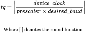 Equation for calculating number of time quanta in a CAN bit time given a desired baud rate